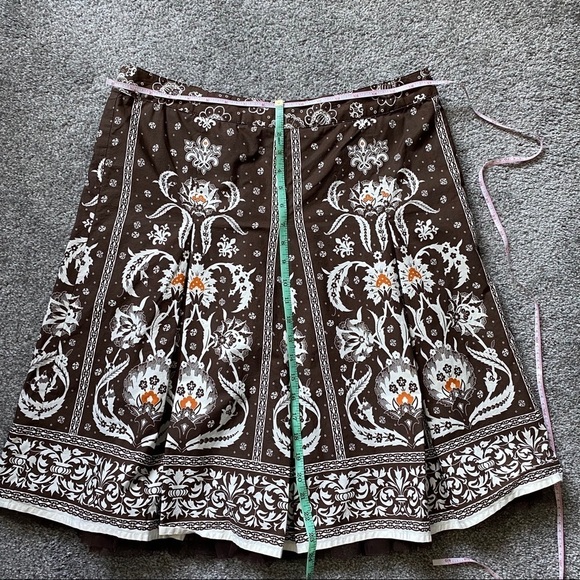 Esprit Pleated Floral Print Brown Midi Women Skirt - Picture 7 of 8